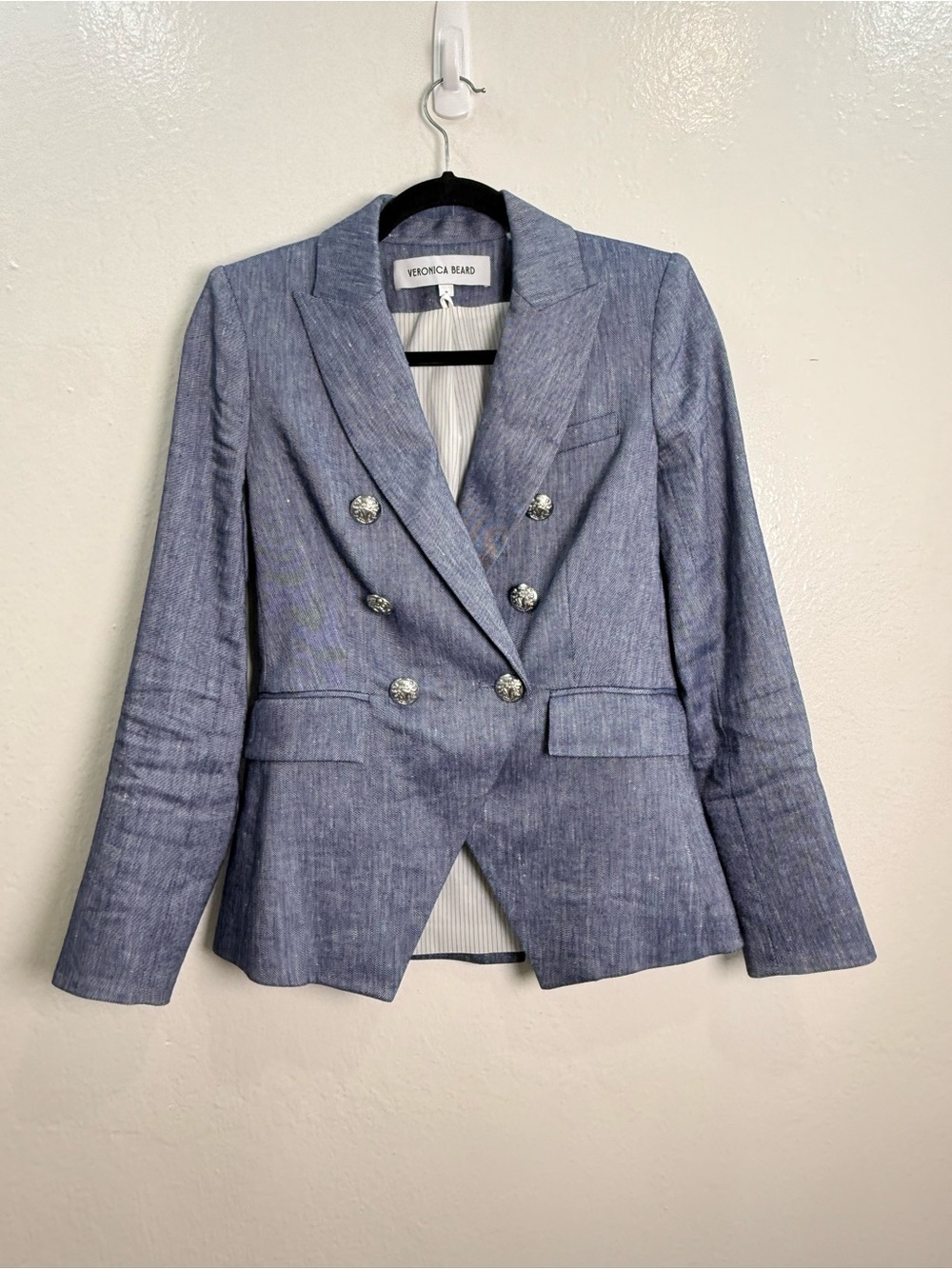 Veronica Beard Miller Dickey Jacket Blazer Blue Melange Double Breasted Size 0 - Picture 5 of 9